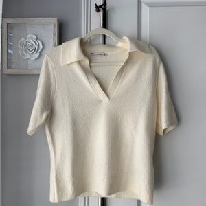 Abercrombie & Fitch Cream Short Sleeve Polo Top